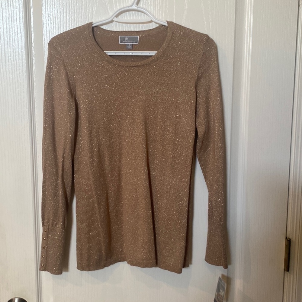 JM collection Size S gold sparkle holiday lightweight crew neck sweater